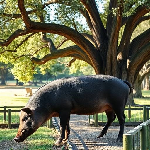 Cerdo ib&radic;&copy;rico pastando bajo una encina en la Dehesa Extreme&radic;&plusmn;a