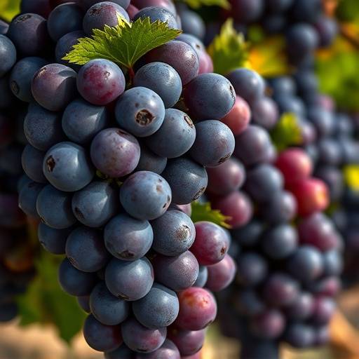 Detalle de racimos de uvas maduras en la Finca La Rioja