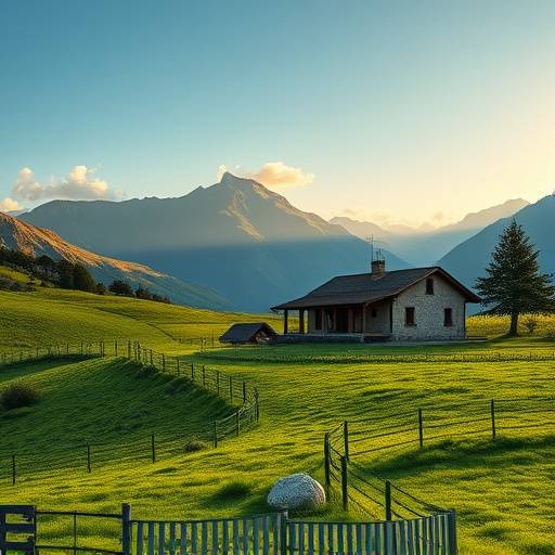 Imagen de la Casa Rural Asturiana con monta&radic;&plusmn;as y verdes prados alrededor