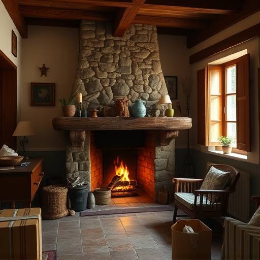Interior de la Casa Rural Asturiana con chimenea de piedra