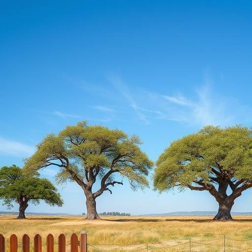 Paisaje de la Dehesa Extreme&radic;&plusmn;a con cielos azules y encinas