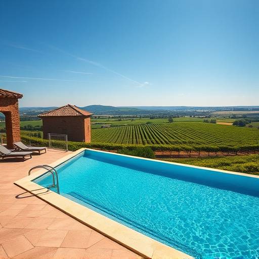 Piscina de la Finca La Rioja con vistas a los vi&radic;&plusmn;edos
