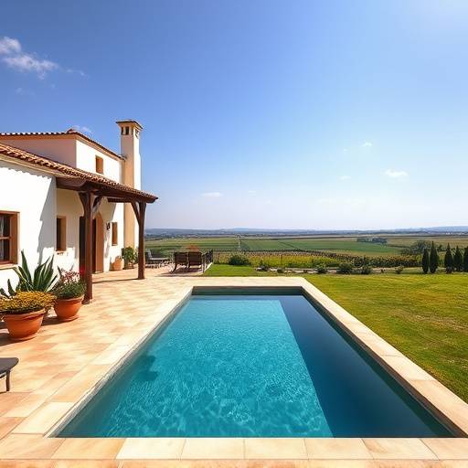 Piscina exterior de la Hacienda Andaluza con vistas a los campos