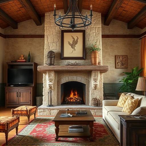 Sal&radic;&ge;n principal de la villa en la Finca La Rioja con chimenea