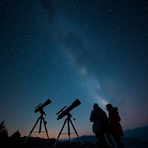 Un grupo de personas observando las estrellas con un telescopio en un cielo nocturno despejado